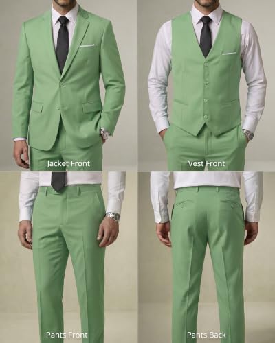 Image of YND Men's 3 Piece Suit with Tie, Solid Color Slim Fit Jacket Vest and Pants