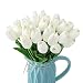 CEWOR 30 pcs Artificial Tulip Flowers Fake PU Flowers for Home Bridal Wedding Party Festival Bar Decoration(White)