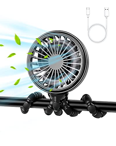 Image of Baby Stroller Cooling Fan Battery Operated , Small Portable Fan Rechargeable with Flexible Tripod Clip on for Baby, Personal Handheld Fan 3-Speed Adjustable for Travel and Bedroom, Car Seat, Camping