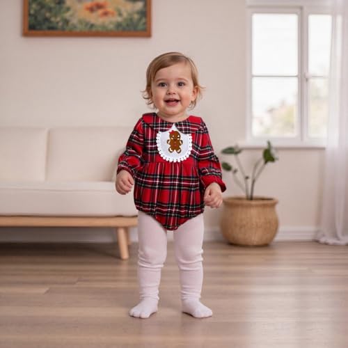 Baby Girl Christmas Outfit Newborn Plaid Onesie Gingerbread Romper Infant Doll Collar Bodysuit Fall Winter Clothes2