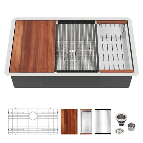 Logmey 33" Undermount Kitchen Sink Workstation 33x19 SUS304 ...