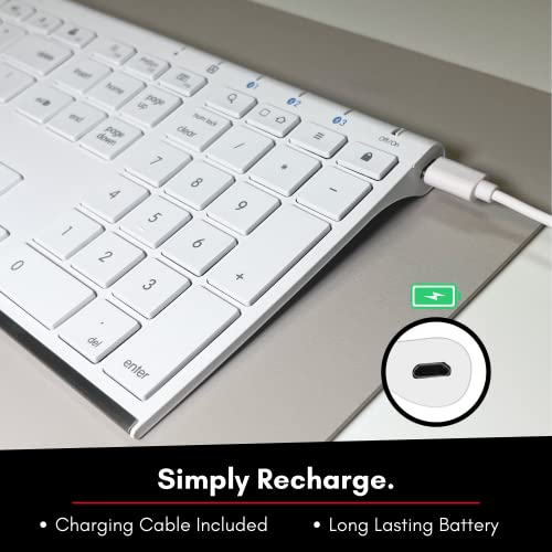 Macally Wireless Bluetooth Keyboard For Mac Or Windows Pc - Compatible Apple Keyboard Rechargeable - Multi-Device Keyboard, Up To 3 Devices With 110 Keys, 20 Shortcuts, And Numeric Keypad - White #TOP3