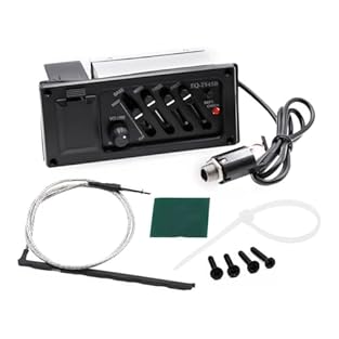 Come with plugs cable and low battery indicator, suitable for classic, acoustic, folk guitars This guitar pickup EQ is pre-wired for easy assembly without other requirement Easy Installation Operation Simple mounting into the guitar body with include...