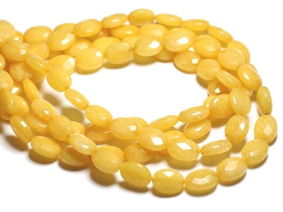 Pierre jade jaune moutarde de qualité supérieure, ovales facettés 14x10mm en fil de 39cm