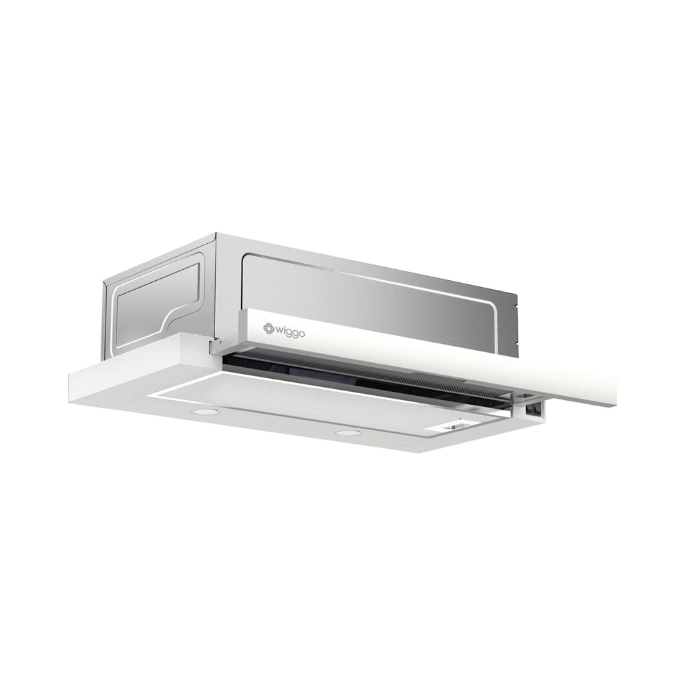 Wiggo Dunstabzugshaube 60cm WE-632R weiß I Flachschirmhaube für Abluft oder Umluft Dunstabzug 300m³/h mit LED-Beleuchtung I Einbau-Dunstabzugshaube inkl. Fettfilter & 2× Kohlefilter