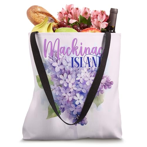 Bolsa tote de Mackinac Island, Michigan: Festival de las lilas y Estado de MI miniatura 4