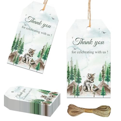 Woodland Animals Baby Shower Favor Tags, 50Pcs Wolf Theme Thank