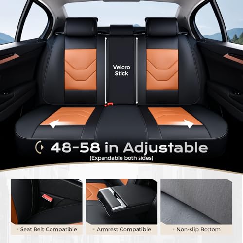 Image of Coverado Front and Back Seat Cover, 5 Seat Leather Car Seat Covers, Black&Brown Seat Cover for Cars, Waterproof Car Seat Protector, Automotive Seat Cover, Car Seat Cushion Universal Fit for Most Cars