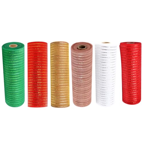 Rollos de malla navideña con cinta de malla decorativa metálica 10 yardas 4