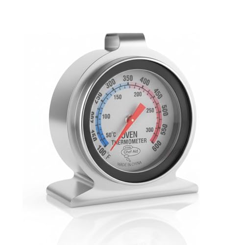 Chef Aid Thermomètre de four en métal inox 50–300°C, cadran analogique lisible, pose libre ou suspension, contrôle de température précis pour...