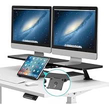 AVLT Clamp Desk Shelf Dual 32" Monitor Clamp-On Monitor Riser With Slide Out Holder For Convertible Laptop Tablet Smartphone Black - Floating Monitor Stand Shelf Only