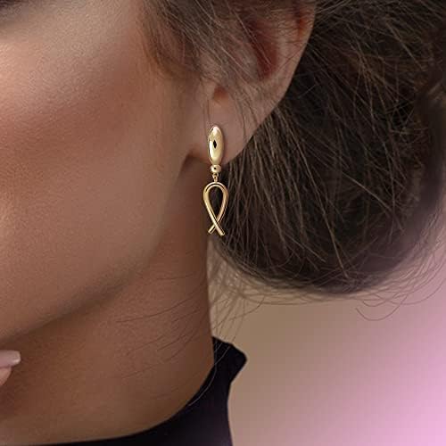 Pendientes de Mujer en Forma de Lazo y Cabezal de Bellota Chapados en Oro de 18K (Medida: 3,6 cm de Largo y 4,5x12 mm de Cabezal)