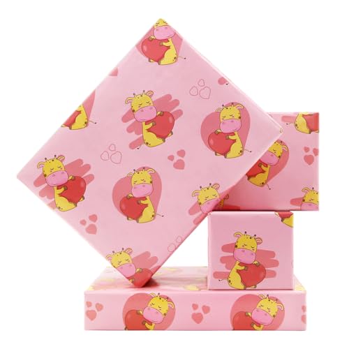 Papier cadeau garçons et filles motif girafes - 4 feuilles pour anniversaire enfant