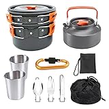 Sehr praktisch: Dieses exzellente Kochgeschirr-Kit ist für diejenigen konzipiert, die Camping mögen! Ultra-tragbar, sehr praktisch für Camping, Wandern und Picknick