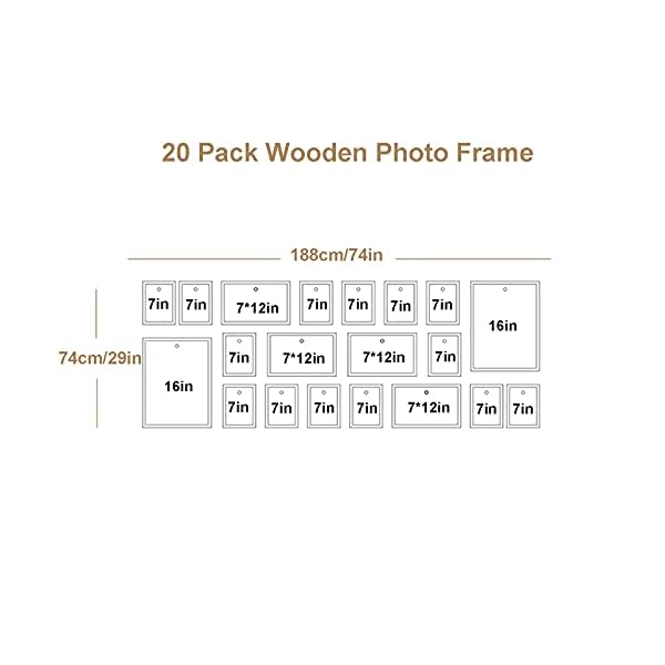 MKMKL Bilderrahmen Collage Set - 20Er-Pack Holz-Fotorahmen-Wand-Galerie-Kit, 7 Zoll / 16 Zoll / 7 * 12 Fotodisplay… – Bild 3