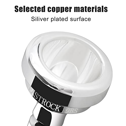 EASTROCK Bocal de trombone, bocal de trombone banhado a prata, haste pequena 9BS, acessórios para in