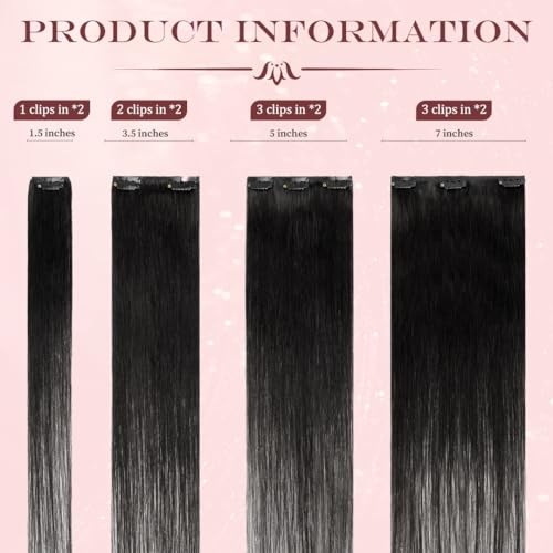 UK-Fashion-Shop Human Hair Extensions Clips in Real Hair Extension 8pcs 18 clips Long Straight Natural 14inch(60g)#1 Jet Black - Image 3