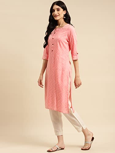 Image of rangita Pink Rayon Calf Length Printed Straight Kurti for Women | Kurta for Women