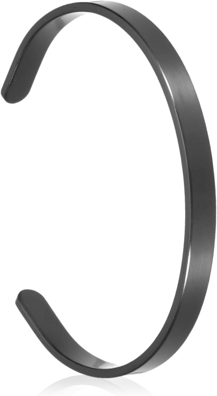 MECCANIXITY Stainless Steel Cuff Bracelet, Flat Thin Adjustable Open Cuff Bangle Engravable Bracelet Chain with Bag for Mens Womens Christmas Anniversary Jewelry Gift