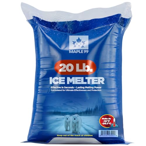Maple99 Ice Melt Safer for Concrete -20 lb Bag, Snow Salt Ice Melt, Salt for Snow and Ice Removal, Sidewalk Salt, Driveway Salt, Snow Melt is Effective Up to -15