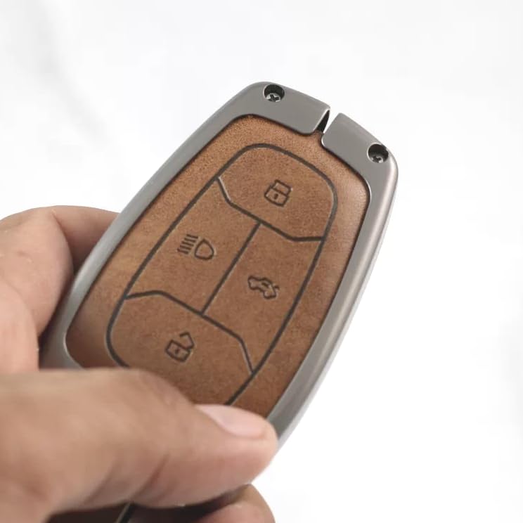 Image of Metal Keycover for Punch, Harrier, Altroz, Nexon, New Safari, Bolt, Tiago, Tigor - 4 Button Smart Key (Metal Leather)