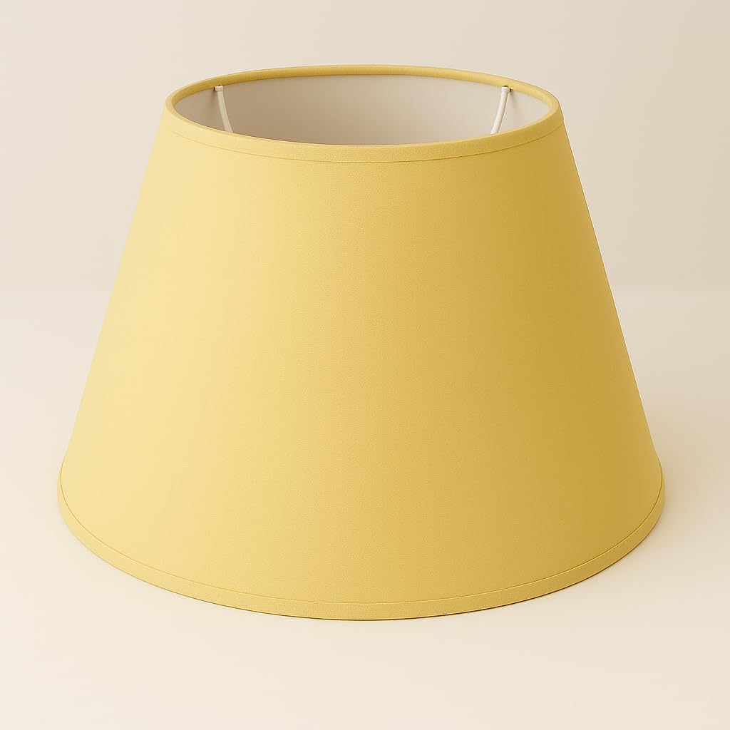 40 cm Cono Paralume, Tessuto di Cotone con PVC Bianco, Prodotto Artigianale, per Lampada da Tavolo, Piantana (Giallo)