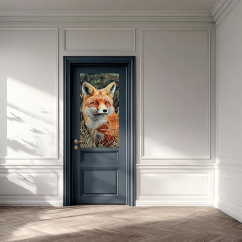 Image of 14.6x32.3 Inch Trash Can Cover Fox in Forest Design Outdoor Garbage Bin Decoration Sticker Wrap