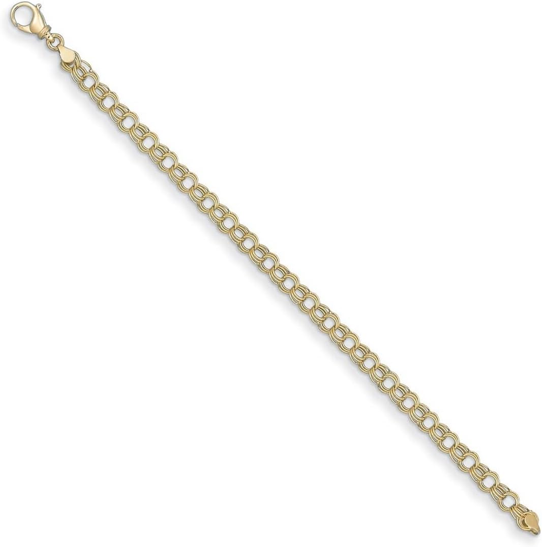 JewelryWeb 14k Solid Yellow Gold Triple Link 6.5mm Charm Bracelet Link Charm Bracelet for Women