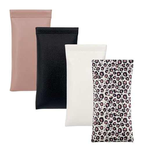 4 pièces lunettes souple (Noir, Blanc, Chameau, Léopard), étui 18*9cm, étui lunettes en cuir