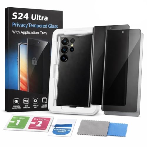 Image of Privacy Tempered Glass Screen Guard & Screen Protector Compatible with Samsung Galaxy S24 Ultra with Easy Installation Tray | Anti-Spy, 9H Hardness (Pack of 2)