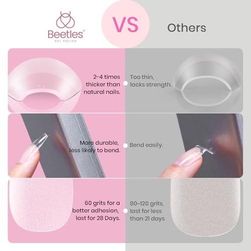 Image of Beetles Gel Nail Tips Medium Coffin 576PCS Etch X Nail Tips, 12 Sizes Pre Shaped Half Matte Press On Nails Full Cover False Nails Acrylic Nails Glue on Nails Extensions Set for Women Home DIY