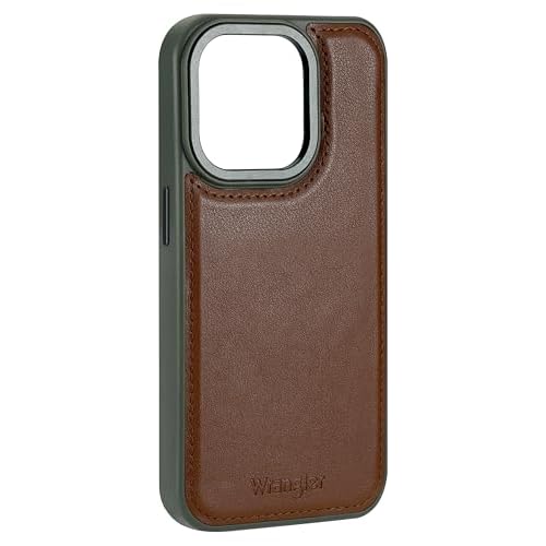 Wrangler® Heritage Inlay Leather Phone Case, Military Green Edge, Compatible with iPhone (Brown, 16 Pro)