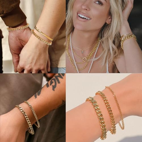 5Pcs Stainless Steel Bracelets for Men Sturdy Mens Chain Bracelet Carb Width Mens Silver Bracelet Exquisite Cuban Link Bracelet for Men Father Boyfriend 6.5/7.5/8.3/9inch