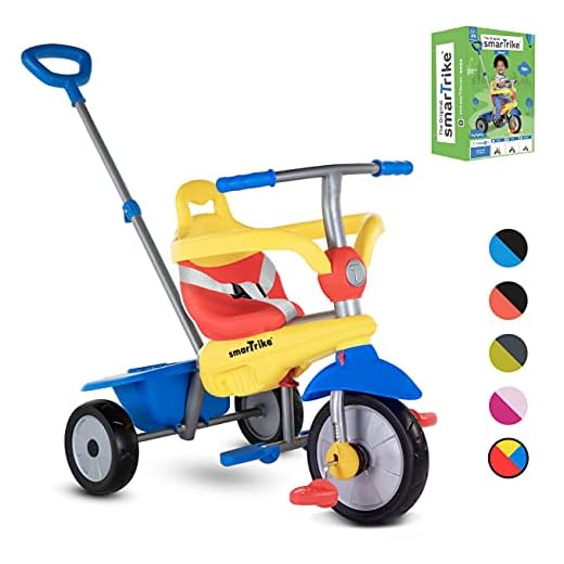 smarTrike Breeze Toddler Tricycle for 1,2,3 Year Olds - 3 in 1 Multi-Stage Trike, Yellow/Red/Blue