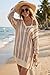 Arach&Cloz Womens 2026 Summer Swim Suit Cover Up Linen Blend Bathing Suits Swimwear Crochet Dress Long Sleeve V Neck Color Block Vacation Beach Outfits Apricot Stripe M