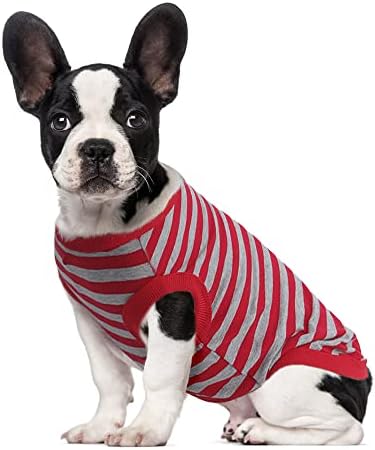 Hozz 100% Cotton Striped French Bulldog Shirts for Vest Tank Top Frenchie Dogs Red S, Small (Pack of 1)