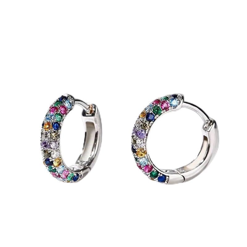 Cute Colorful Multicolor Cubic Zirconia Huggie Earrings for Women 18K Gold Plated CZ Earrings Small Hoops Round Earrings for Teen Girls