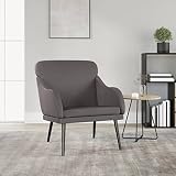 toolkix Poltrona in ecopelle grigia, 63 x 76 x 80 cm, con schienale e braccioli imbottiti, robusta struttura in metallo, ideale per soggiorno, ufficio, angolo lettura e fasi di riposo rilassanti