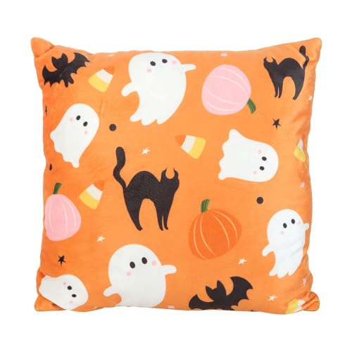 Image of Something Different Sweet and Spooky Square Ghost Cushion (One Size) (Orange/Black/White)