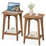 VASAGLE MAEZO Collection - Side Tables, Set of 2, 2-Tier Small Square End Tables, Nightstands with Tapered Legs, Curved Transitions, for Small Spaces, Living Room, Bedroom, Honey Brown ULET238KB01S