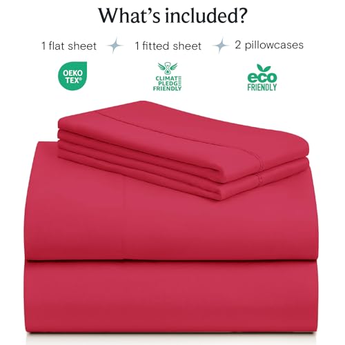 Image of LuxClub 4 PC Sheet Set Bed Sheets Deep Pockets 16 inch Eco Friendly Wrinkle Free Cooling Machine Washable Hotel Bedding Silky Soft - Red Full