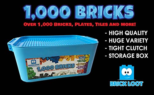 Brick Loot 1,000 Bricks W/Case - 1000 Toy Building Blocks Plus 70 Free Pcs & Deluxe Hard Storage Box = 1070 Pieces Of Fun! Creative Mixed Vibrant Colors 100% Compatible Bulk #TOP1