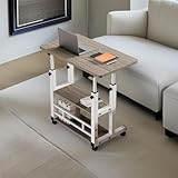 ベッドサイドテーブル キャスター付き 収納 昇降式 高さ調節(60cm~90cm) 3段 多機能 ベッドサイドデスク (60*40cm、ライトグレー)