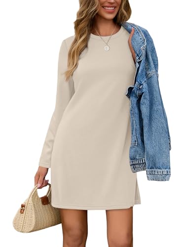 SAMPEEL Dresses for Women 2025 Fall Fashion Long Sleeve Sweater Tunic Dress Trendy Winter Clothes Beige M