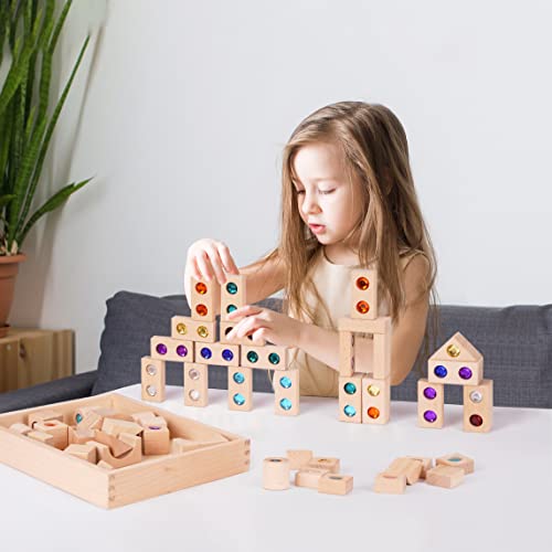 Wooden Building Blocks Set Wood Blocks Rainbow Stacker Stacking Game Acrylic Block Construction Toy Montessori Toys Sensory Toys Colorful Preschool Learning Educational Toys 50Pcs For Kids Boys Girls #TOP3