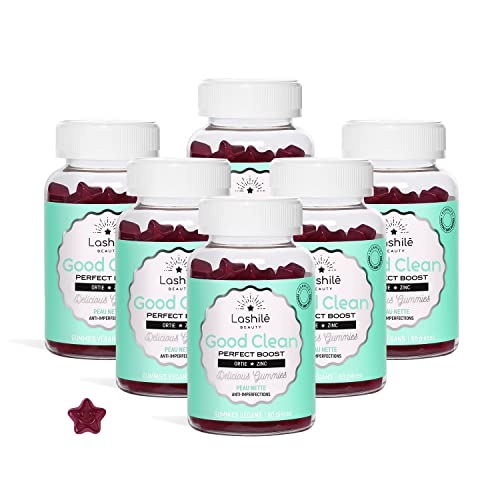 Lashilé Beauty - Compléments Alimentaires - Anti Imperfection Visage - Good Clean Sans Sucres - Cure 6 mois -6 X 60 Gummies - Fabrication Française - Zinc, Ortie, Bardane 1.0 unité Lashilé Beauty - Compléments Alimentaires - Anti Imperfection Visage - Good Clean Sans Sucres - Cure 6 mois -6 X 60 Gummies - Fabrication Française - Zinc, Ortie, Bardane 1.0 unité