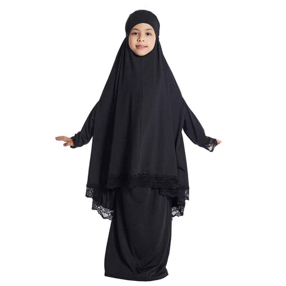 Robe de prière islamique anti glissement abaya manches longues deux pièces fluide