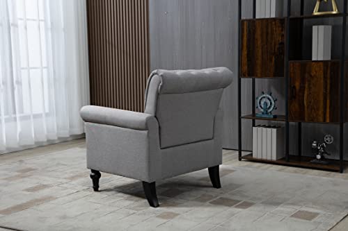 Joybase Club Chair, Mid Century Modern Accent Chair, Tufted Armchair With Nailheads And Solid Wood Legs, Upholstered Single Sofa Couch Chair, Reading Chair For Living Room Bedroom (Light Grey, Linen) #TOP7