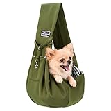 Halinuia Hundetragetasche Welpen Reversibel Kleine bis 7KG Angenehm Tragetasche Hund Sicherer mit Karabiner Tragegurt Hunde Umhängetasche für Haustiere Spaziergänge Aktivitäten im Freien (Olivgrün)