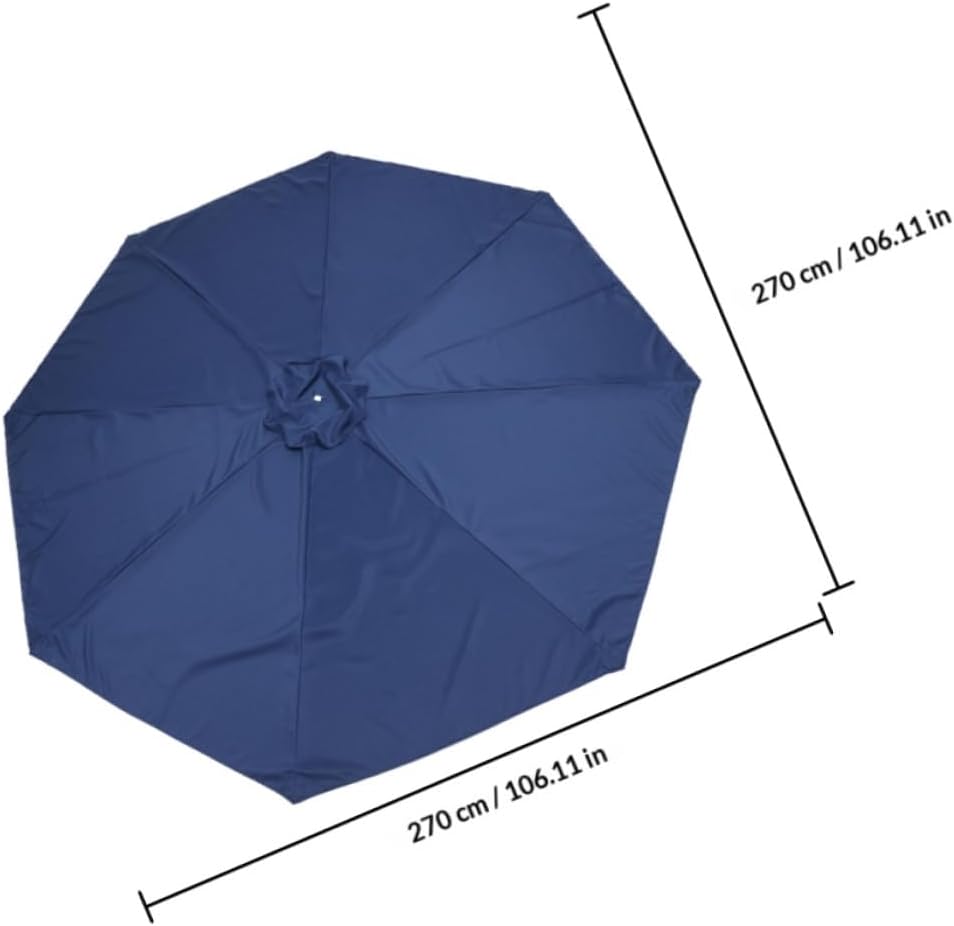 TIDTALEO Patio Umbrella Replacement Canopy 2.7m with 8 Ribs Outdoor Yard Umbrella Accessory Navy Blue Waterproof Rainproof Fabric for Garden and Beach Use